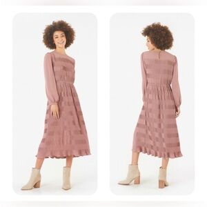 Paper Crane Vivian Dusty Rose Long Sleeve MIDI Dress Large